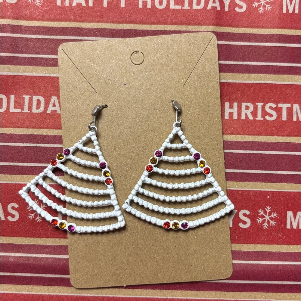 Christmas tree Triangle Earrings White
